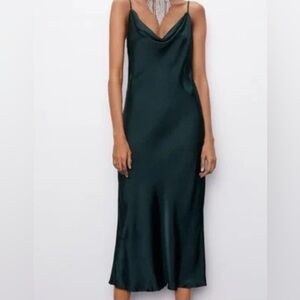 Zara Dark Green Satin Maxi Dress